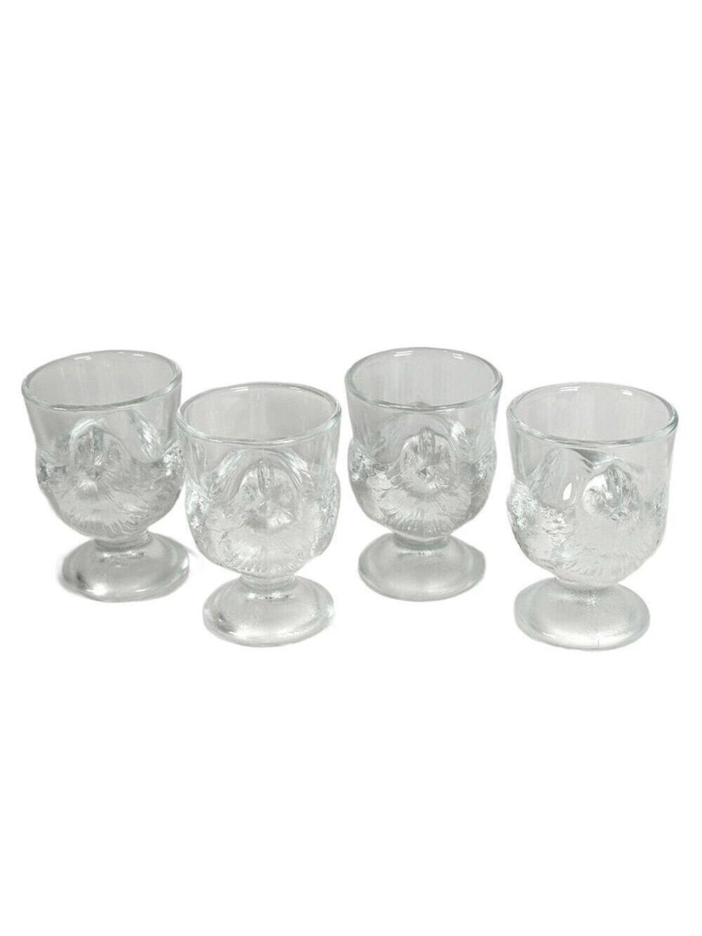 Set of 4 Vintage Luminarc France Glass Chicken Hen Egg Cups Holders